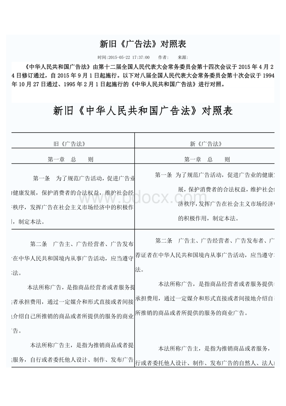 新旧《广告法》对照表Word文件下载.doc_第1页