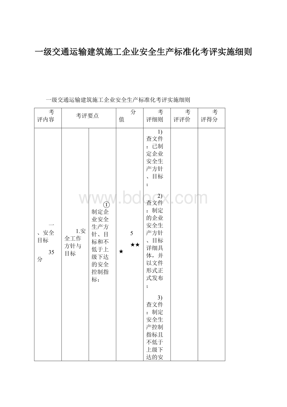 一级交通运输建筑施工企业安全生产标准化考评实施细则.docx_第1页