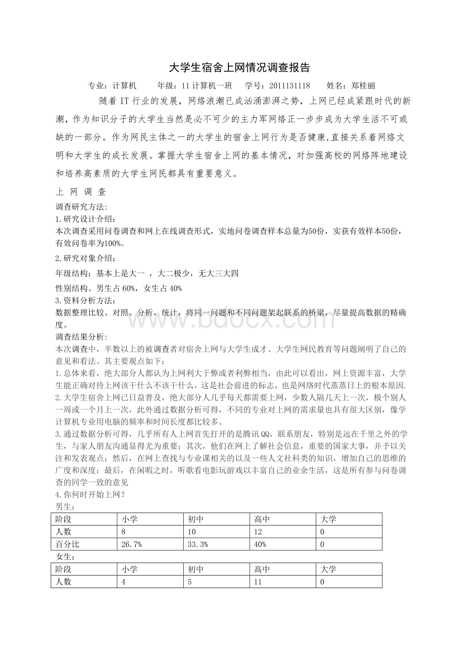 大学生宿舍上网情况调查报告Word文档格式.doc_第1页