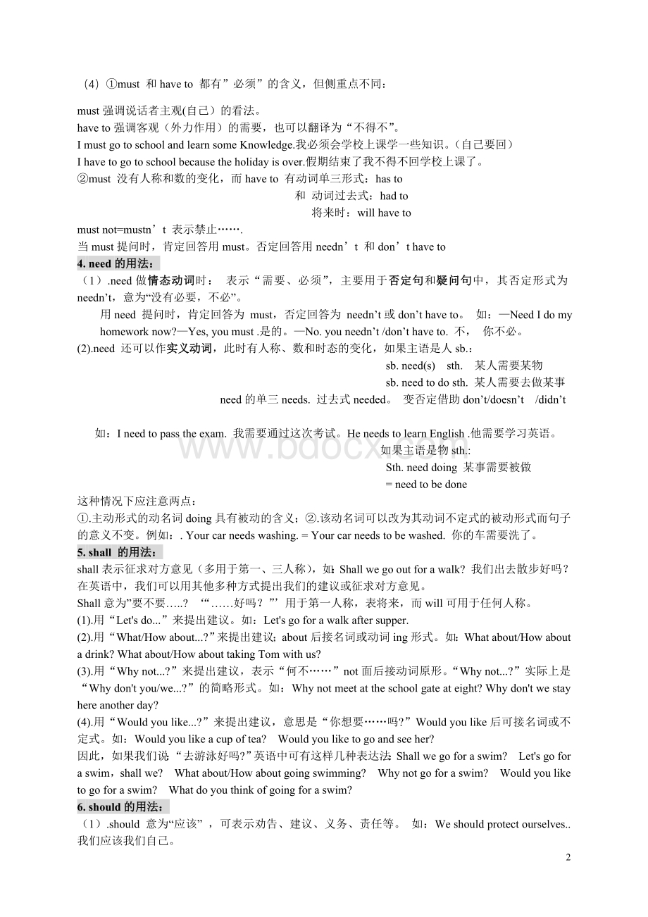 初中英语情态动词详细用法归纳(含练习及答案)Word下载.doc_第2页