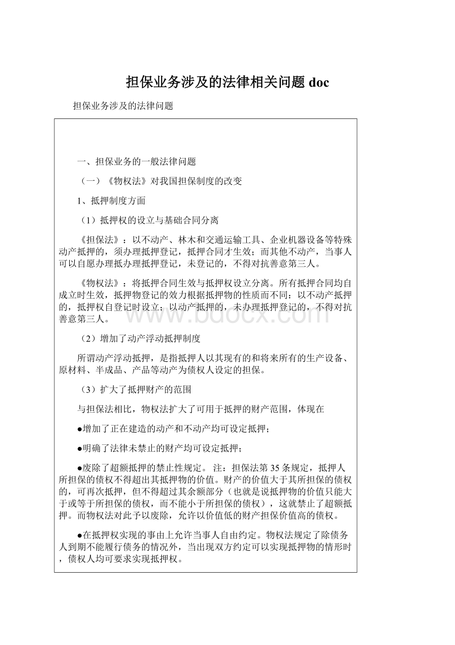 担保业务涉及的法律相关问题doc.docx