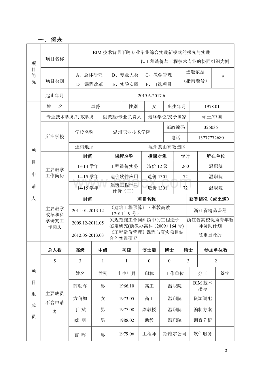 教学改革项目申请书(卓菁新).docx_第2页