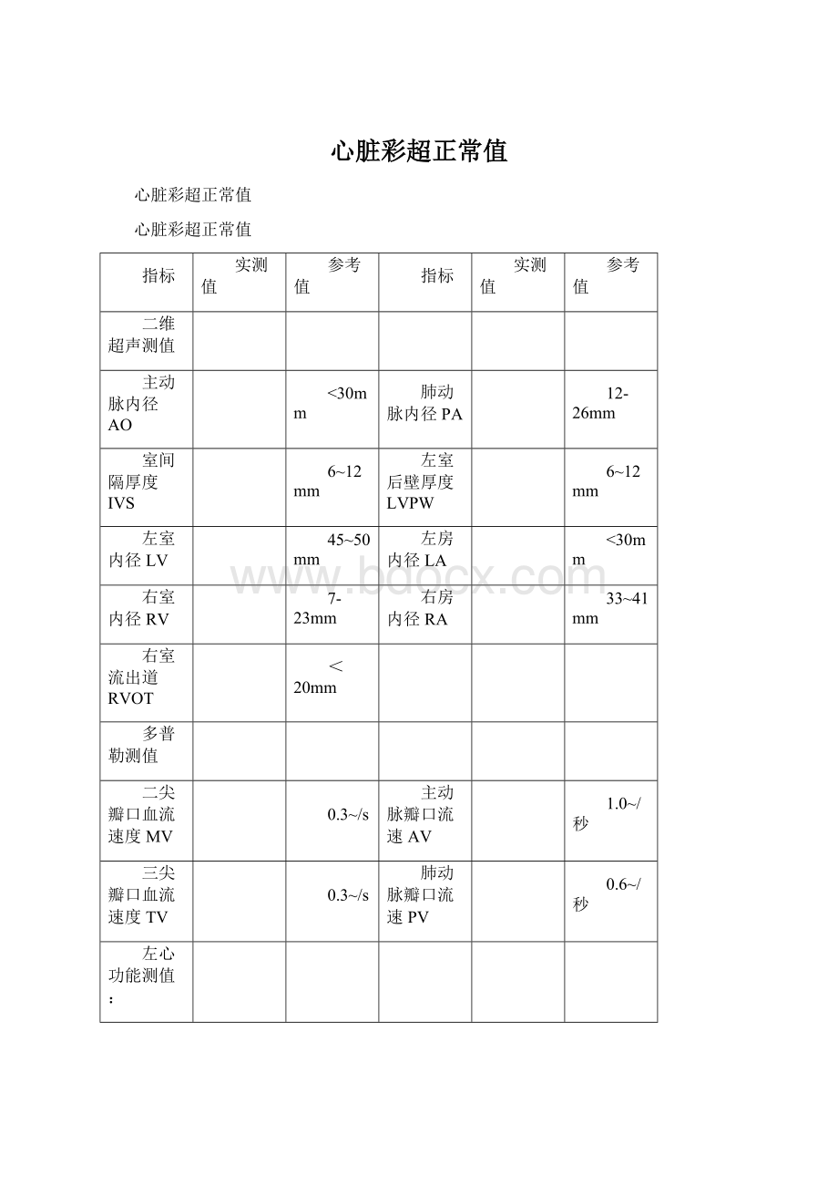 心脏彩超正常值Word文档下载推荐.docx