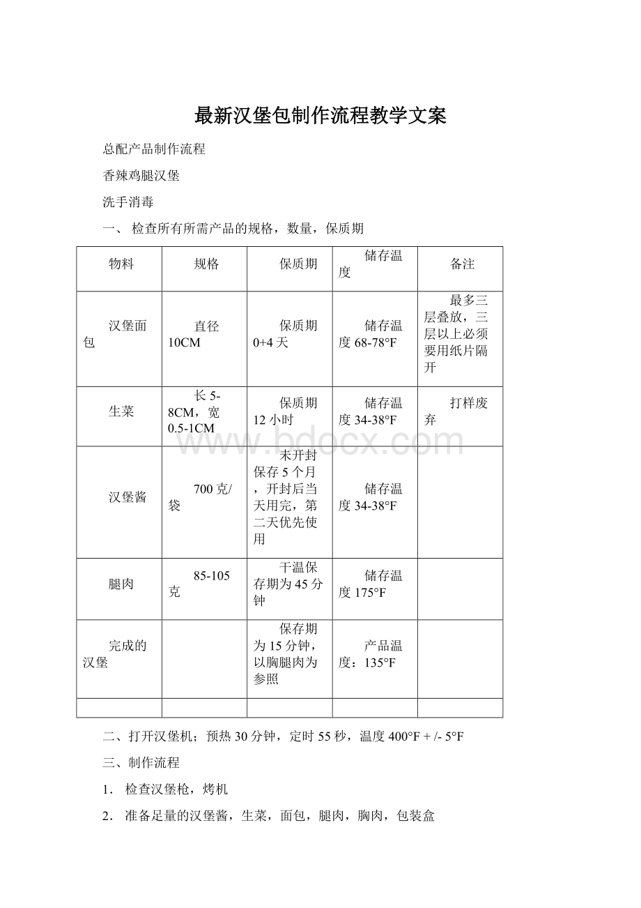 最新汉堡包制作流程教学文案.docx