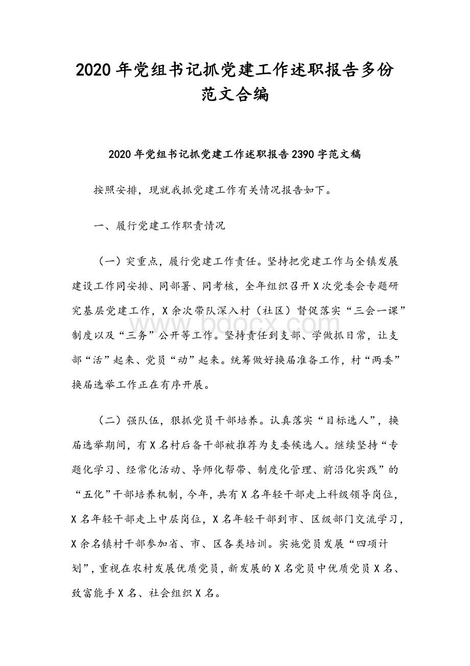 2020年党组书记抓党建工作述职报告多份范文合编Word格式文档下载.docx_第1页