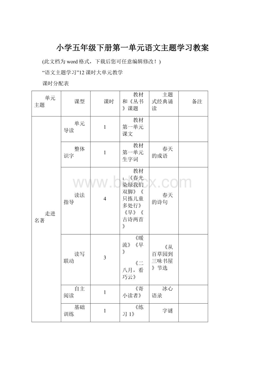 小学五年级下册第一单元语文主题学习教案文档格式.docx