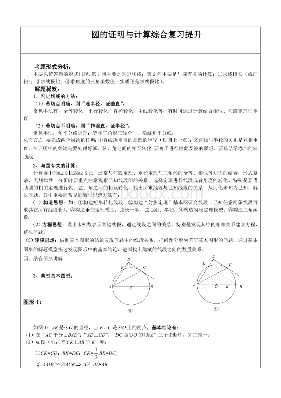 初中数学突破中考压轴题几何模型之圆的证明与计算常考模型文档格式.docx