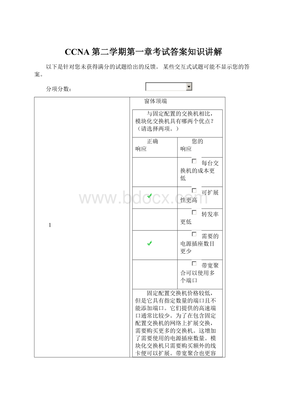 CCNA第二学期第一章考试答案知识讲解.docx