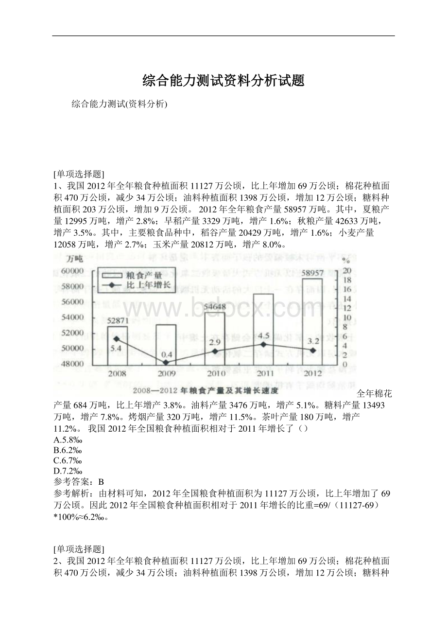 综合能力测试资料分析试题.docx