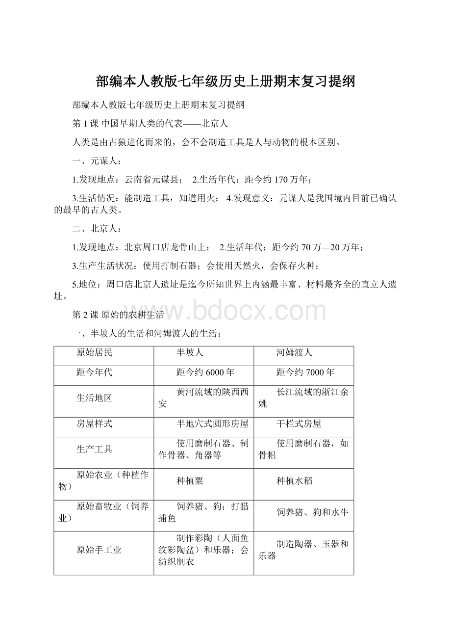 部编本人教版七年级历史上册期末复习提纲.docx