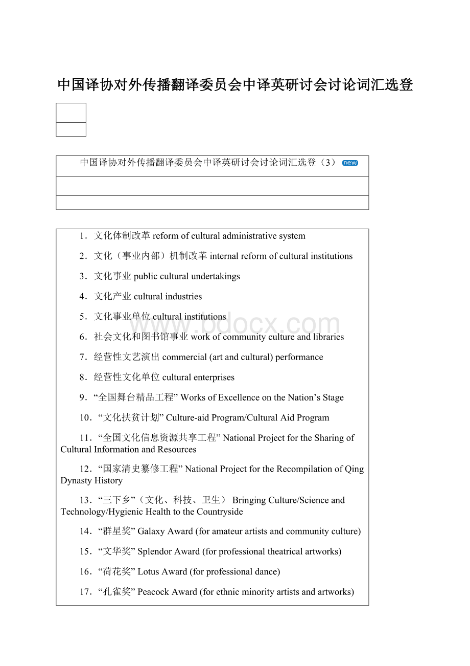 中国译协对外传播翻译委员会中译英研讨会讨论词汇选登Word下载.docx_第1页