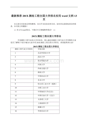 最新推荐201X测绘工程全国大学排名实用word文档 13页Word文档下载推荐.docx