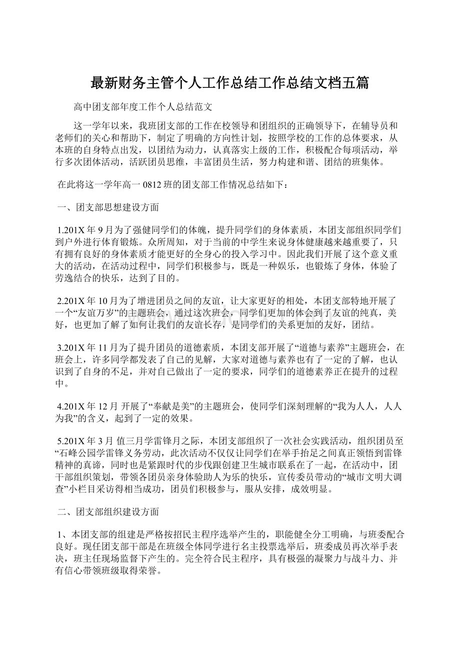 最新财务主管个人工作总结工作总结文档五篇文档格式.docx