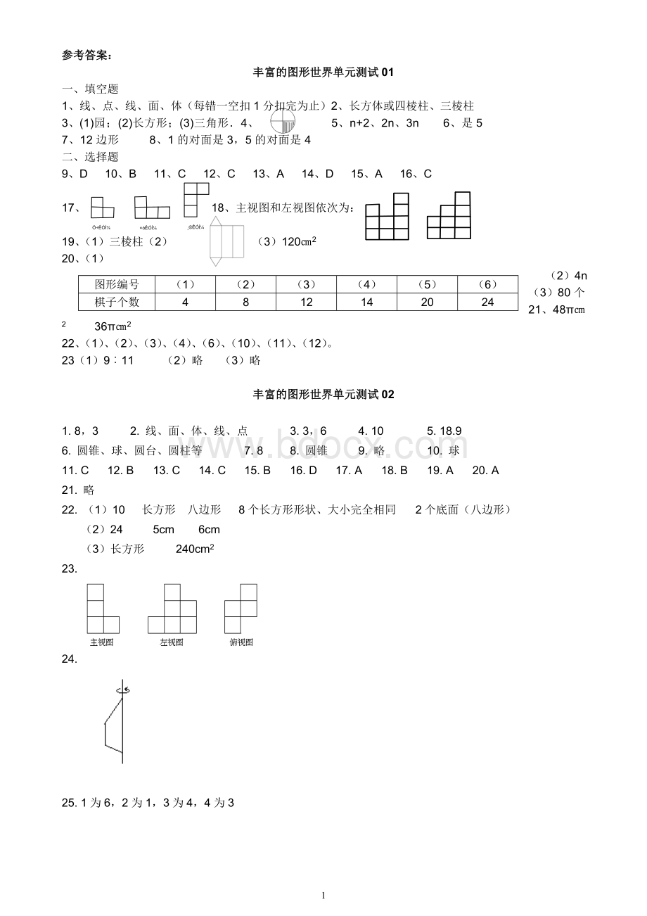 七年级上-丰富的图形世界-单元测试题集7套-参考答案Word文档下载推荐.doc_第1页