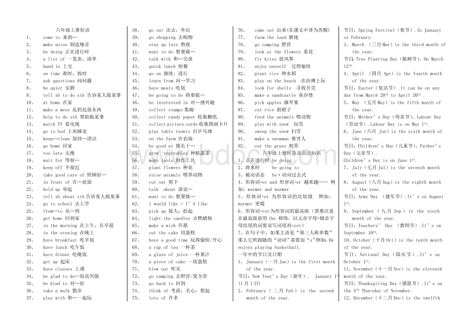 人教版六年级上册、下册英语短语及词组总汇Word文件下载.doc_第1页