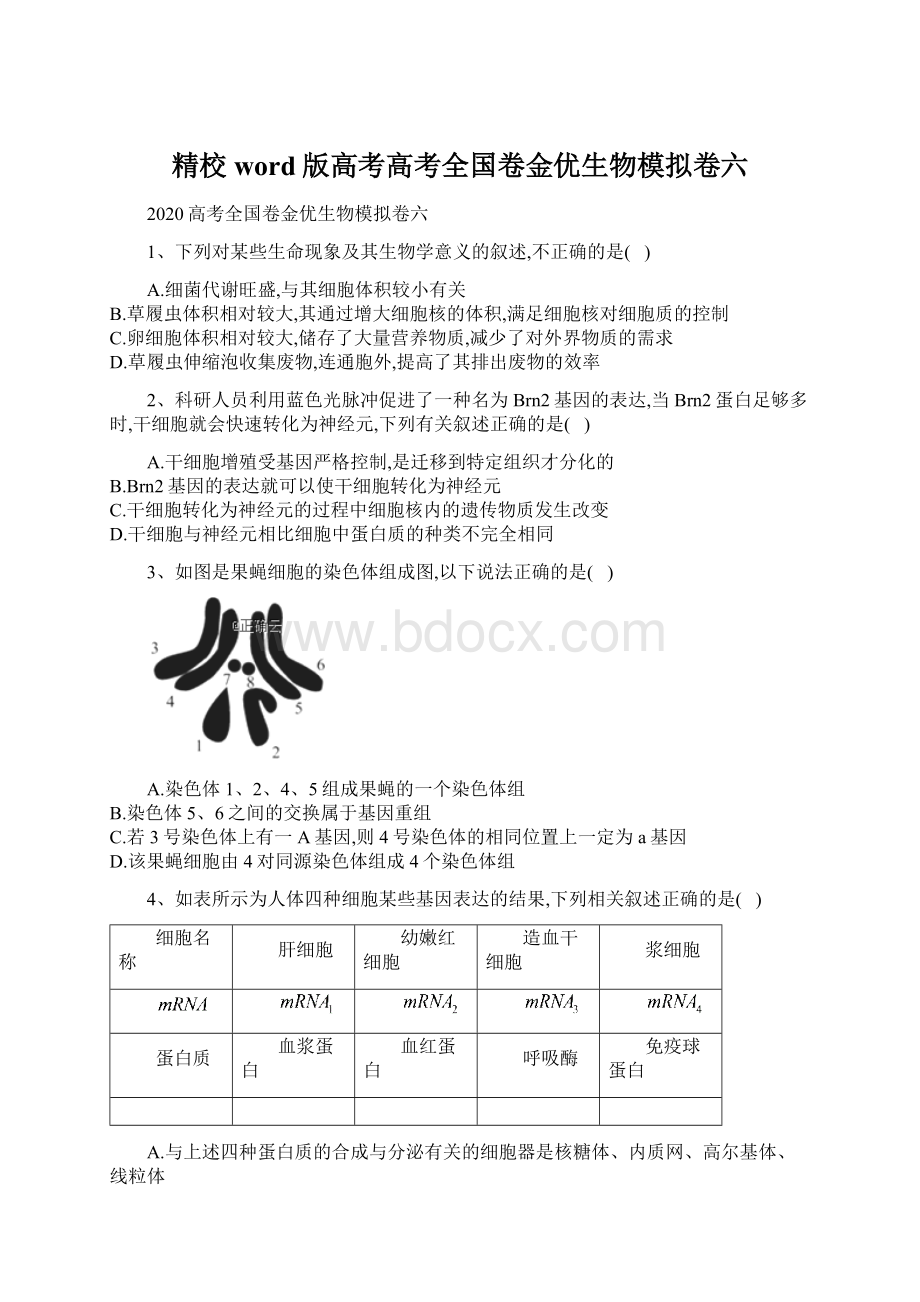 精校word版高考高考全国卷金优生物模拟卷六.docx_第1页