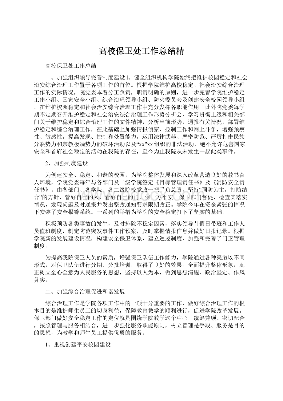 高校保卫处工作总结精Word格式文档下载.docx