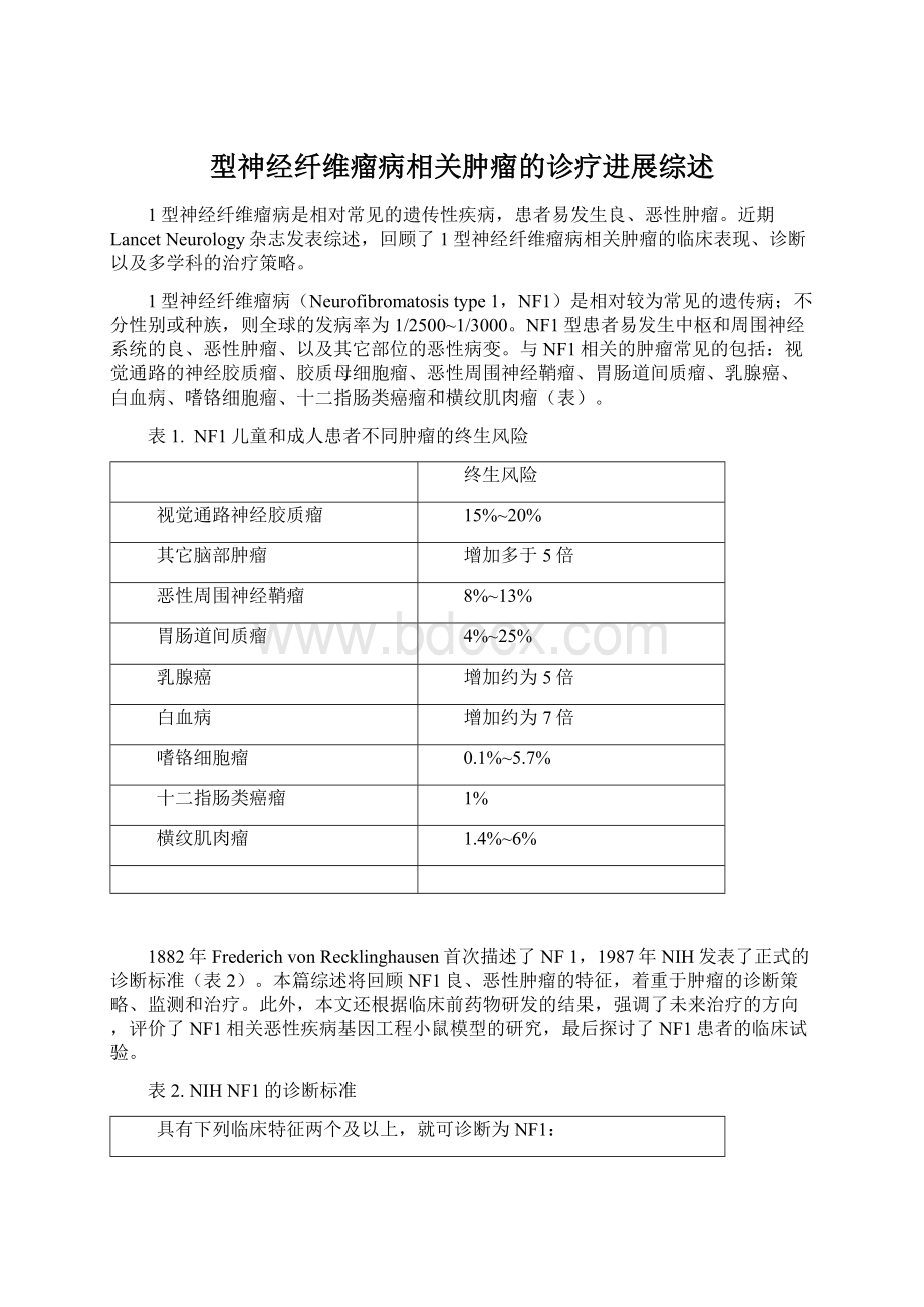 型神经纤维瘤病相关肿瘤的诊疗进展综述.docx_第1页