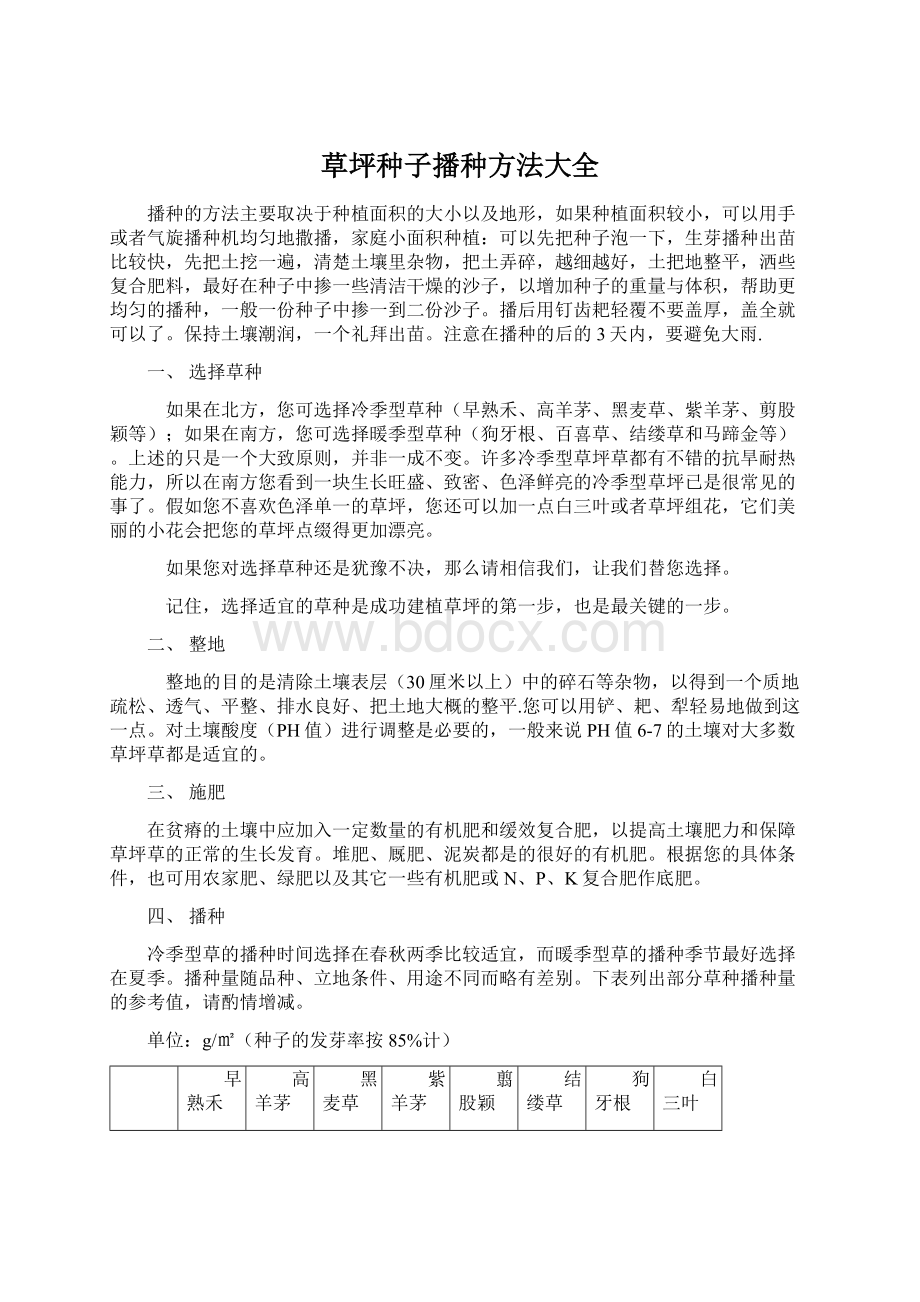 草坪种子播种方法大全Word下载.docx