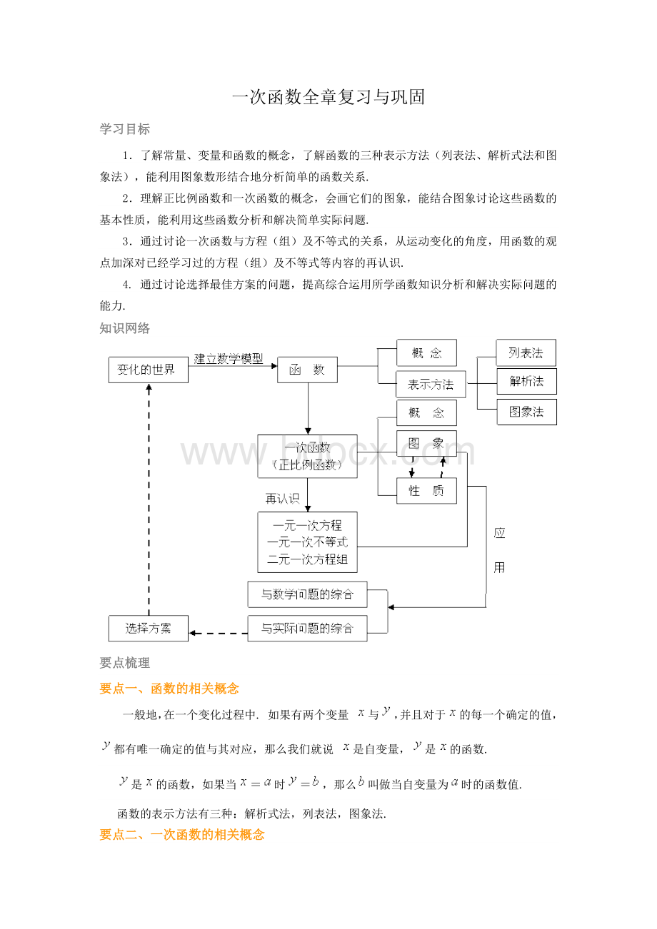 初二数学一次函数全章复习与巩固(提高).docx