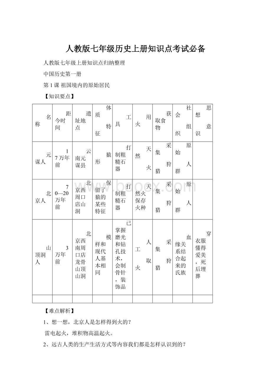 人教版七年级历史上册知识点考试必备Word文档格式.docx_第1页