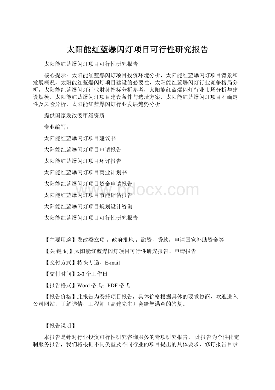 太阳能红蓝爆闪灯项目可行性研究报告Word格式文档下载.docx_第1页