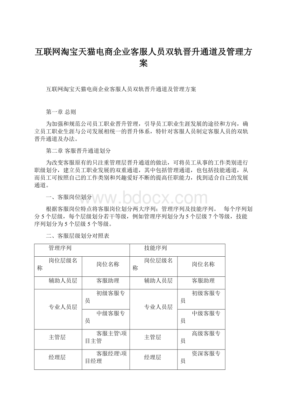 互联网淘宝天猫电商企业客服人员双轨晋升通道及管理方案.docx