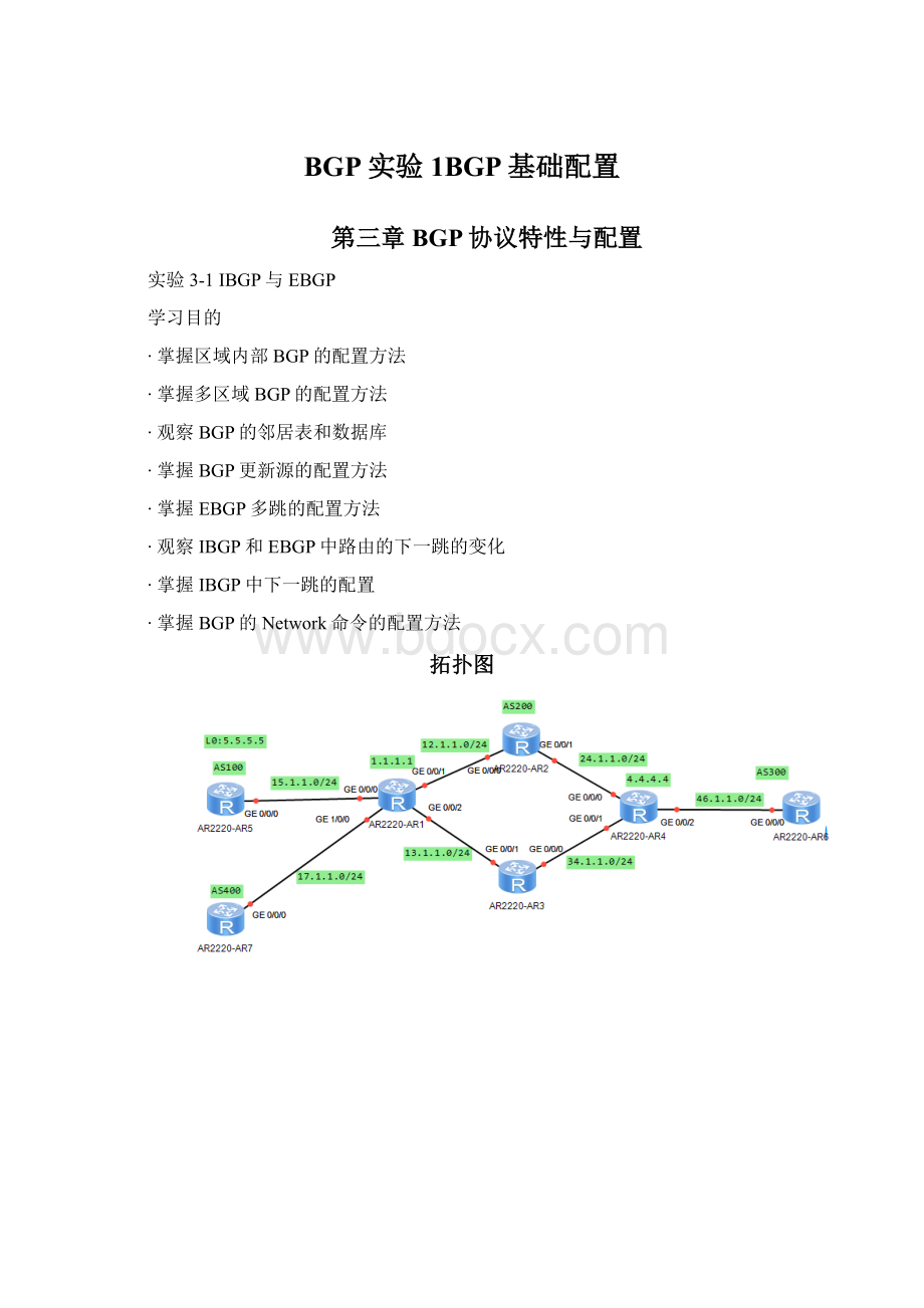 BGP实验1BGP基础配置文档格式.docx