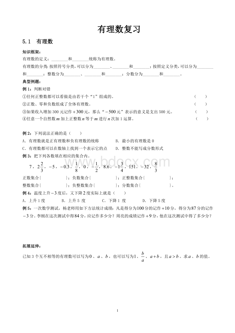 有理数总复习专题Word文档下载推荐.doc_第1页