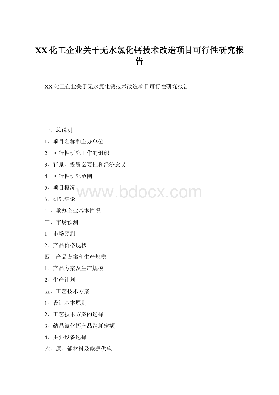 XX化工企业关于无水氯化钙技术改造项目可行性研究报告Word文件下载.docx