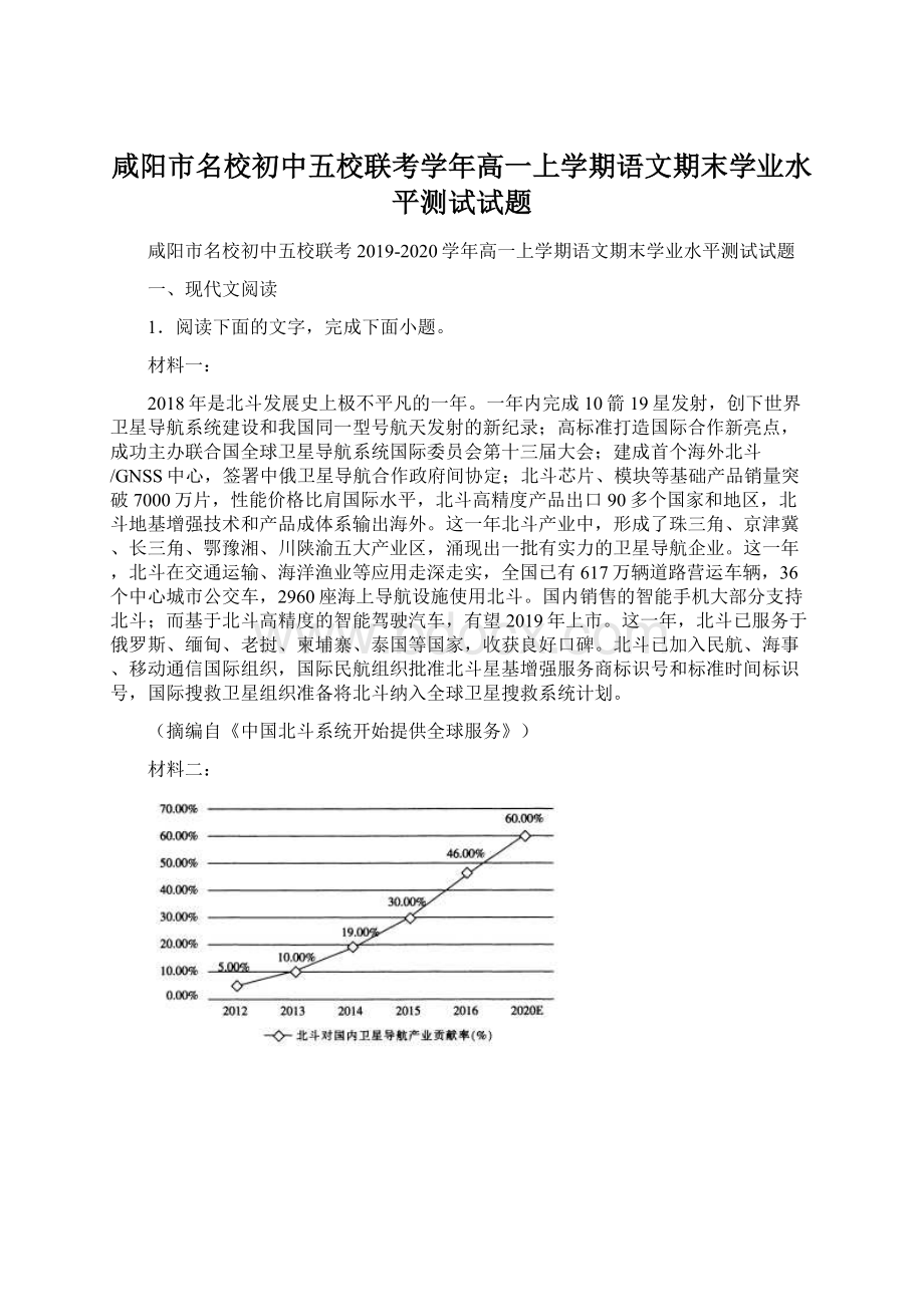 咸阳市名校初中五校联考学年高一上学期语文期末学业水平测试试题Word下载.docx