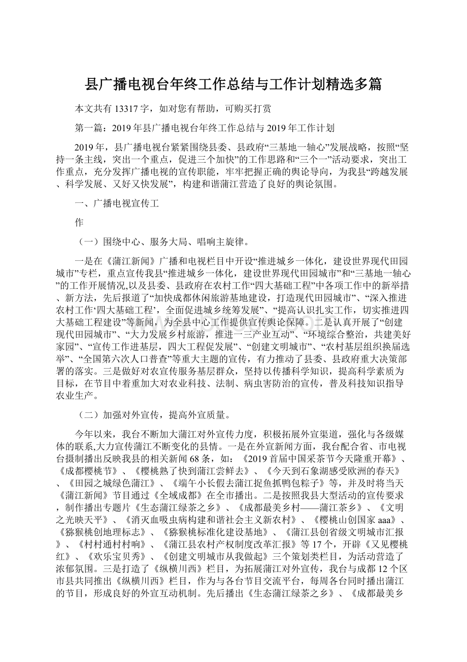 县广播电视台年终工作总结与工作计划精选多篇文档格式.docx_第1页