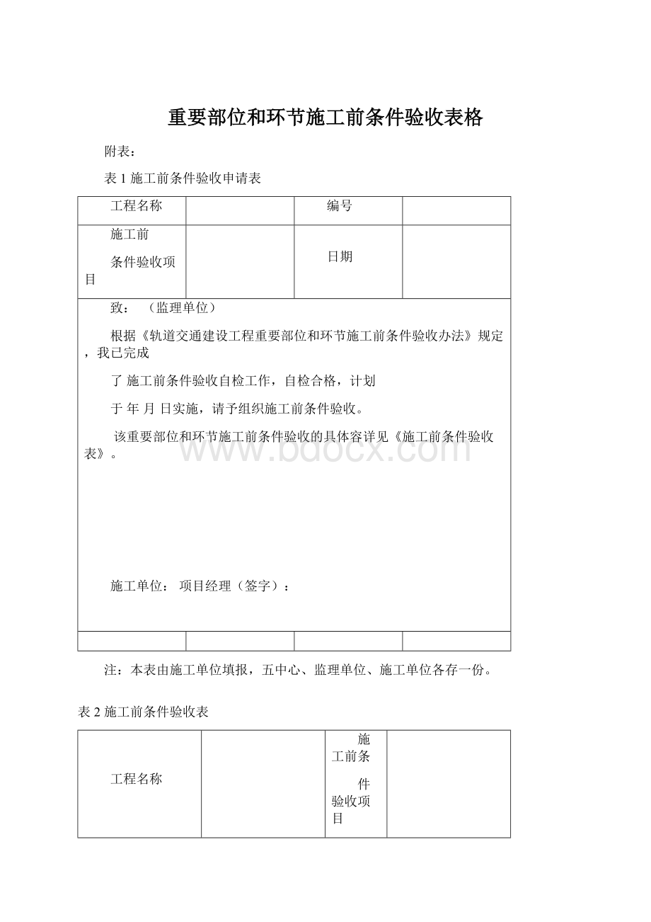 重要部位和环节施工前条件验收表格文档格式.docx_第1页