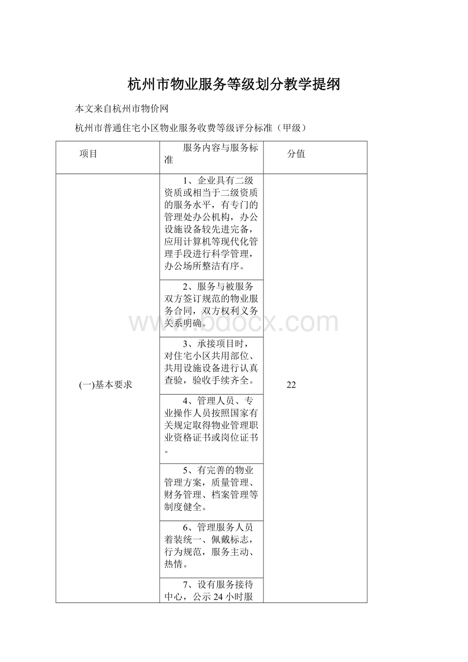 杭州市物业服务等级划分教学提纲Word文档下载推荐.docx_第1页