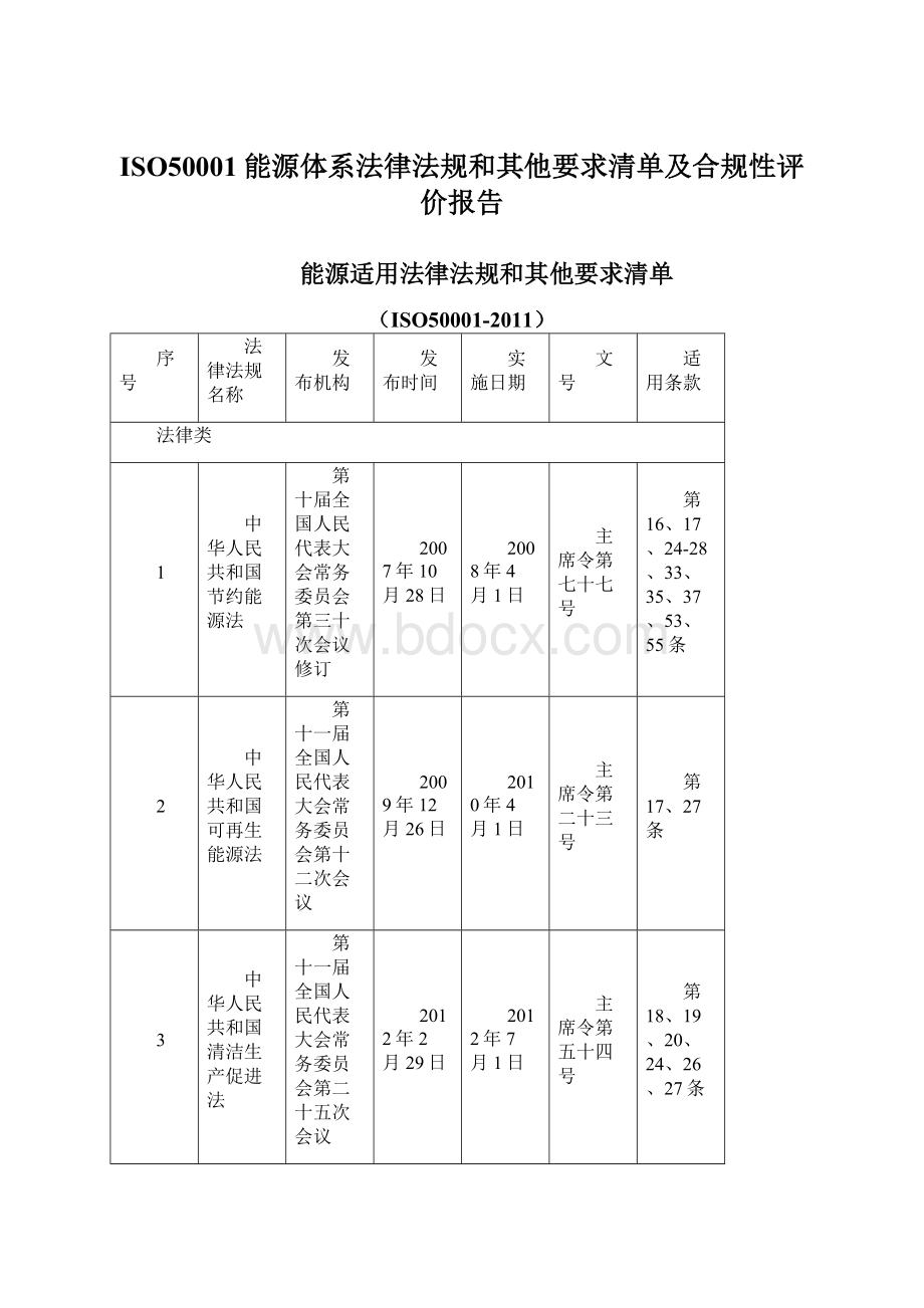 ISO50001能源体系法律法规和其他要求清单及合规性评价报告.docx