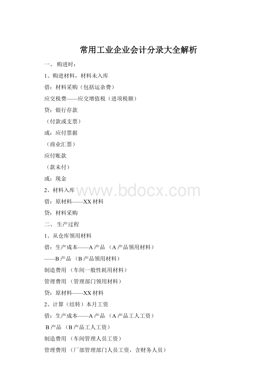 常用工业企业会计分录大全解析Word格式.docx_第1页