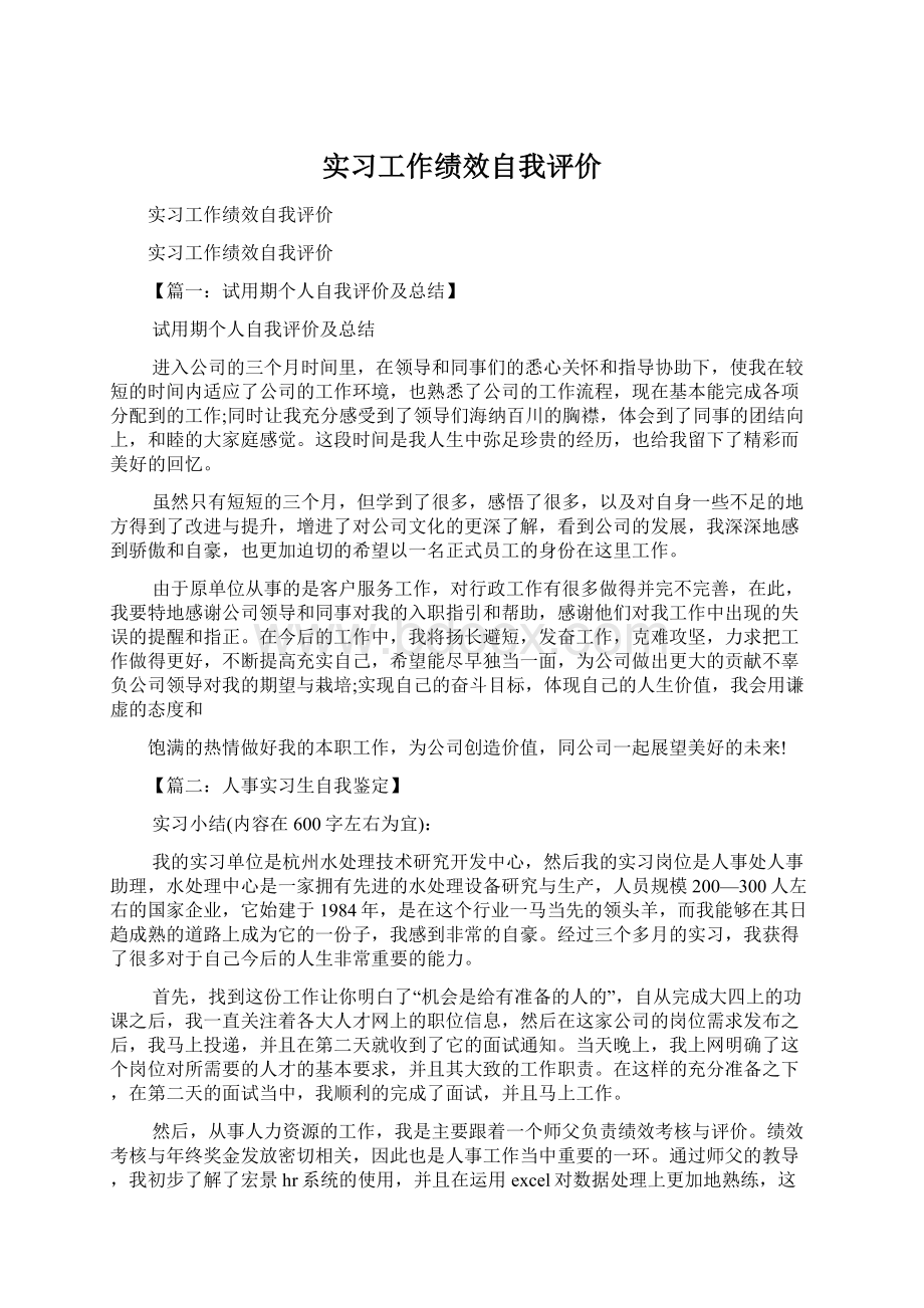 实习工作绩效自我评价文档格式.docx