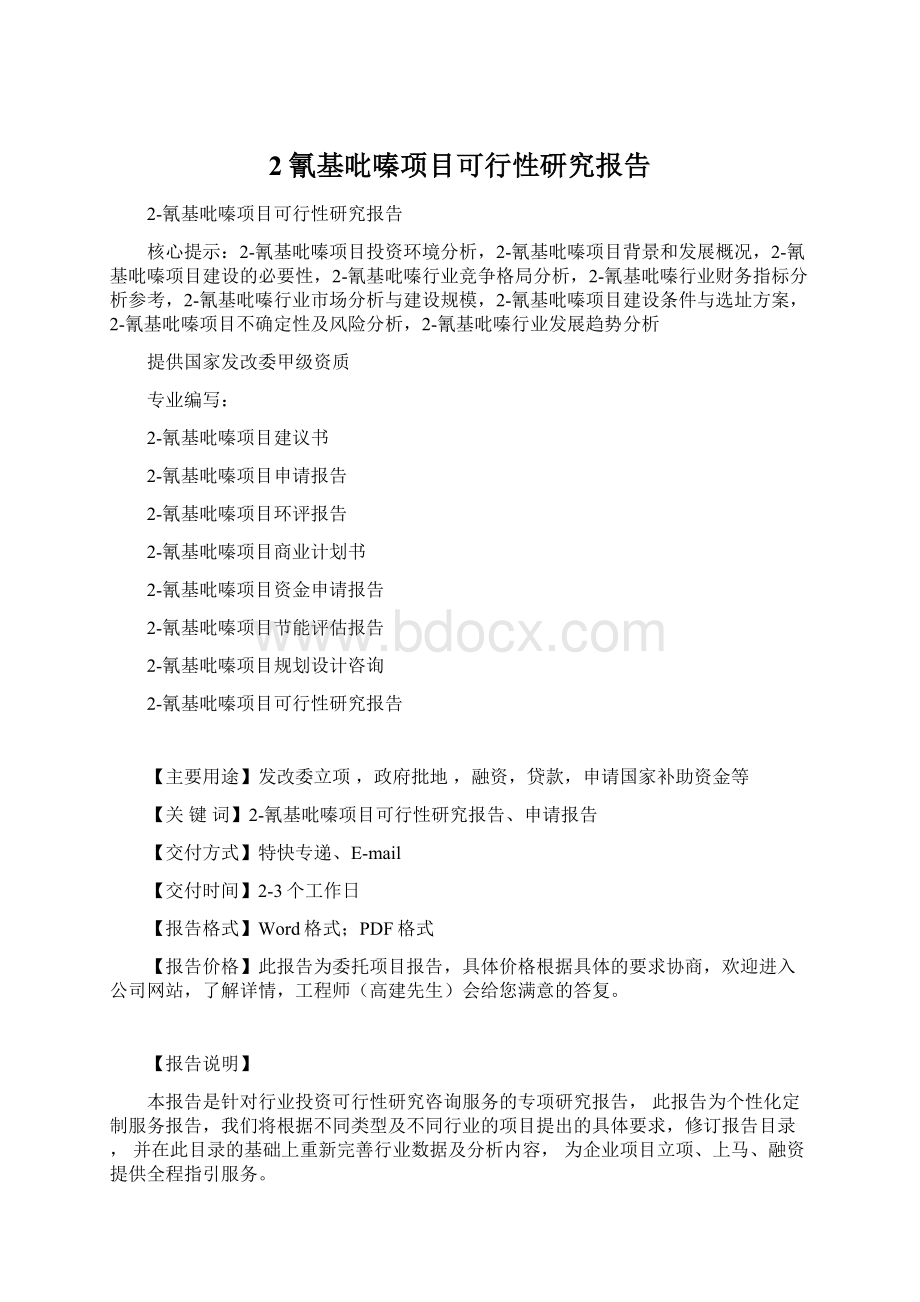 2氰基吡嗪项目可行性研究报告Word下载.docx