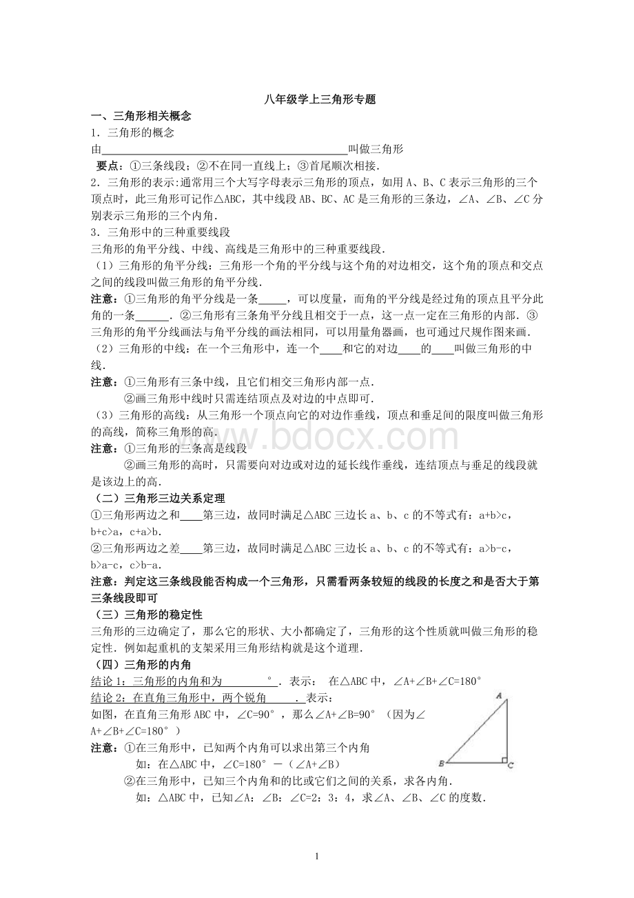 八年级上学期数学三角形复习专题Word格式文档下载.doc_第1页