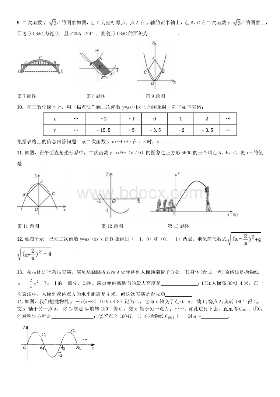 九年级上二次函数题型总结(一)填空专练.docx_第2页