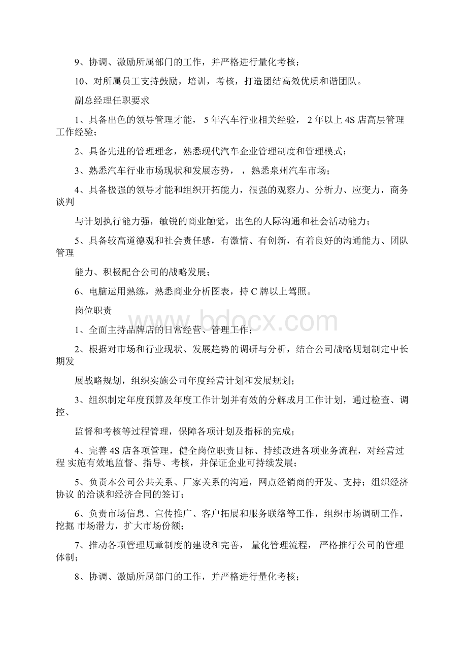 汽车4S店岗位说明书职位描述书Word格式文档下载.docx_第2页