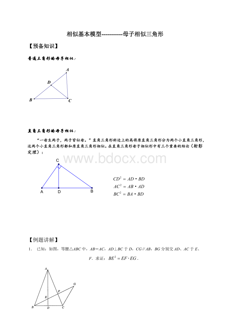 相似基本模型之母子相似题型训练.doc