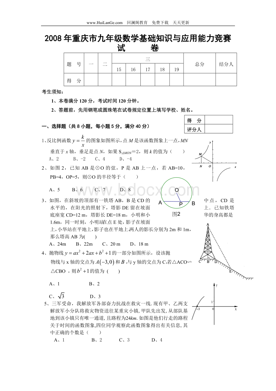 重庆市2008年九年级数学能力竞赛试题(含答案).doc_第1页