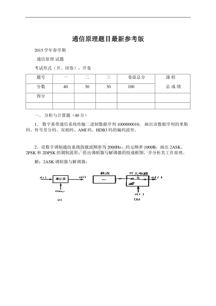 通信原理题目最新参考版.docx