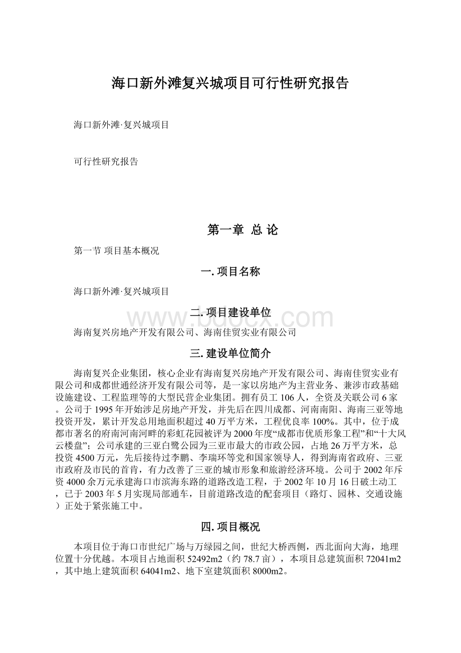 海口新外滩复兴城项目可行性研究报告Word格式文档下载.docx