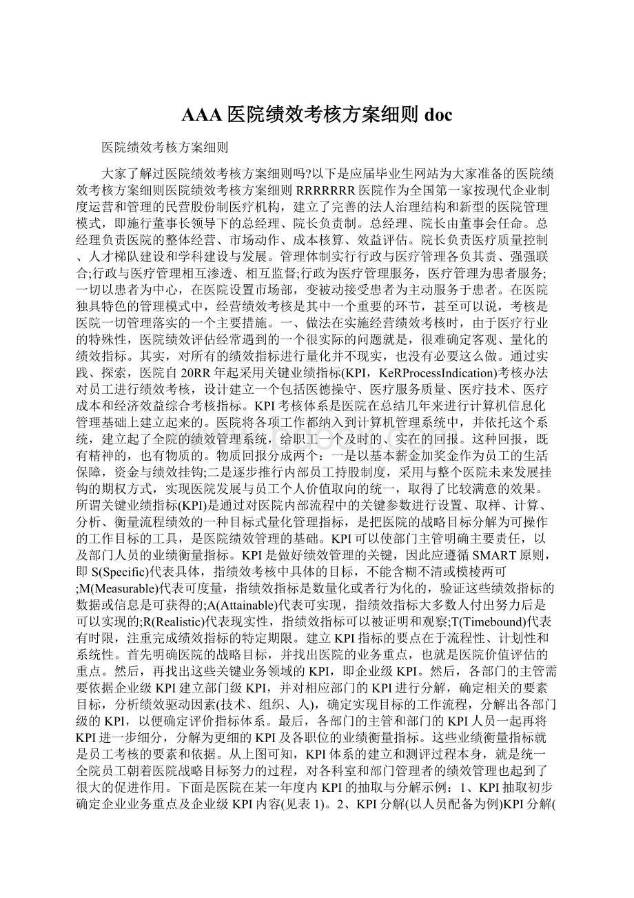 AAA医院绩效考核方案细则doc.docx