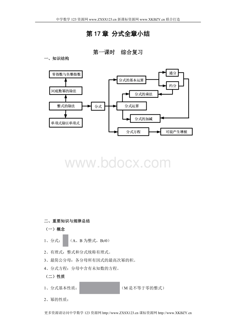 华师大版八年级下册数学第17章分式全章复习及测试小结Word文档格式.doc