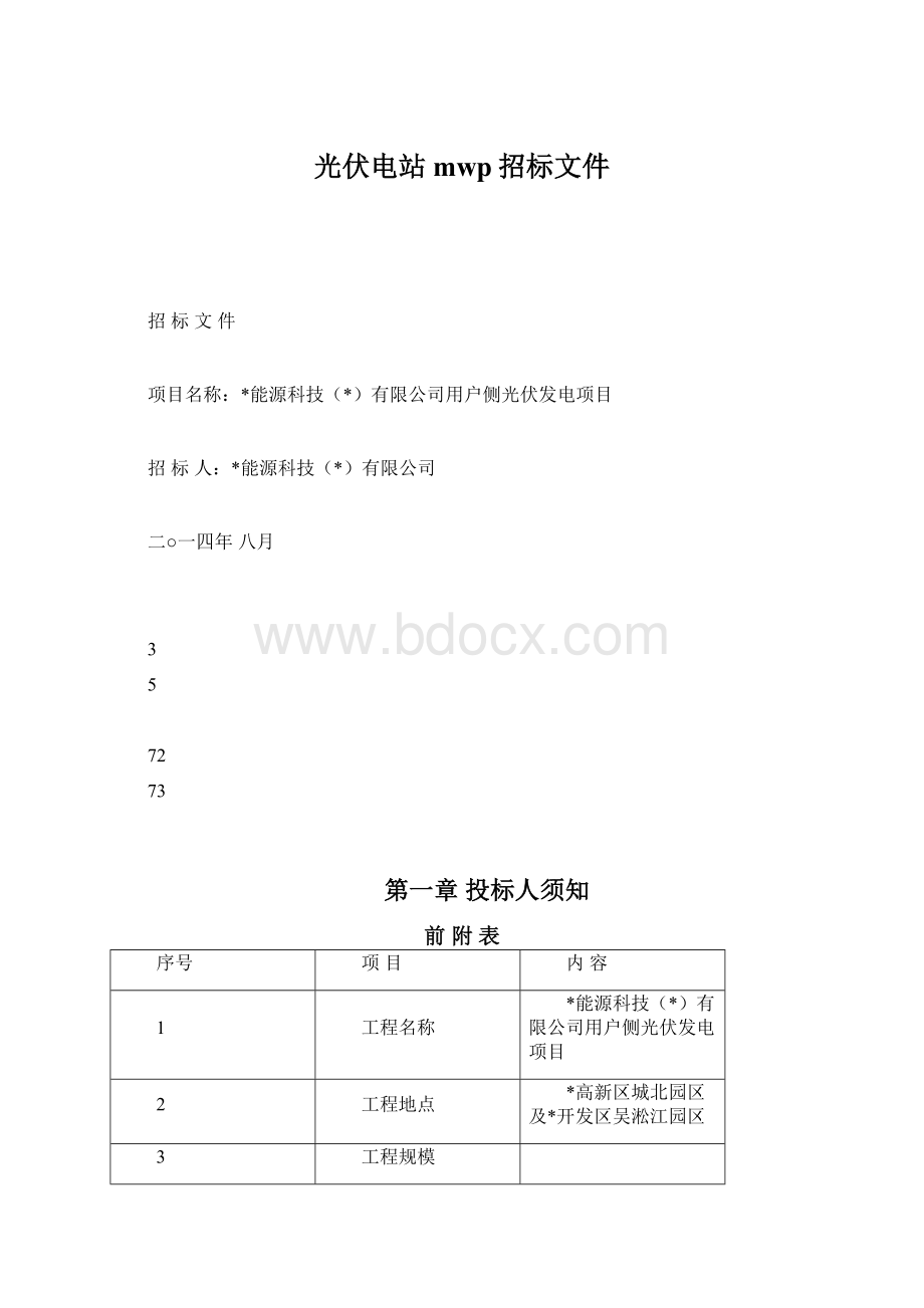 光伏电站mwp招标文件Word格式.docx