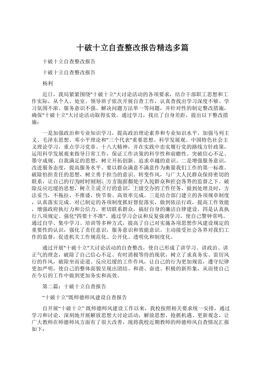 十破十立自查整改报告精选多篇Word下载.docx_第1页