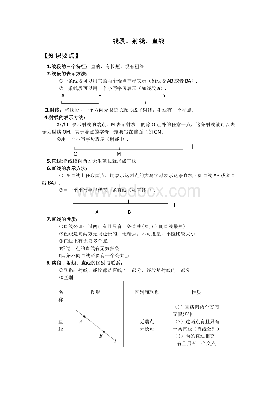 初一线段、射线、直线的知识点及提高.doc_第1页